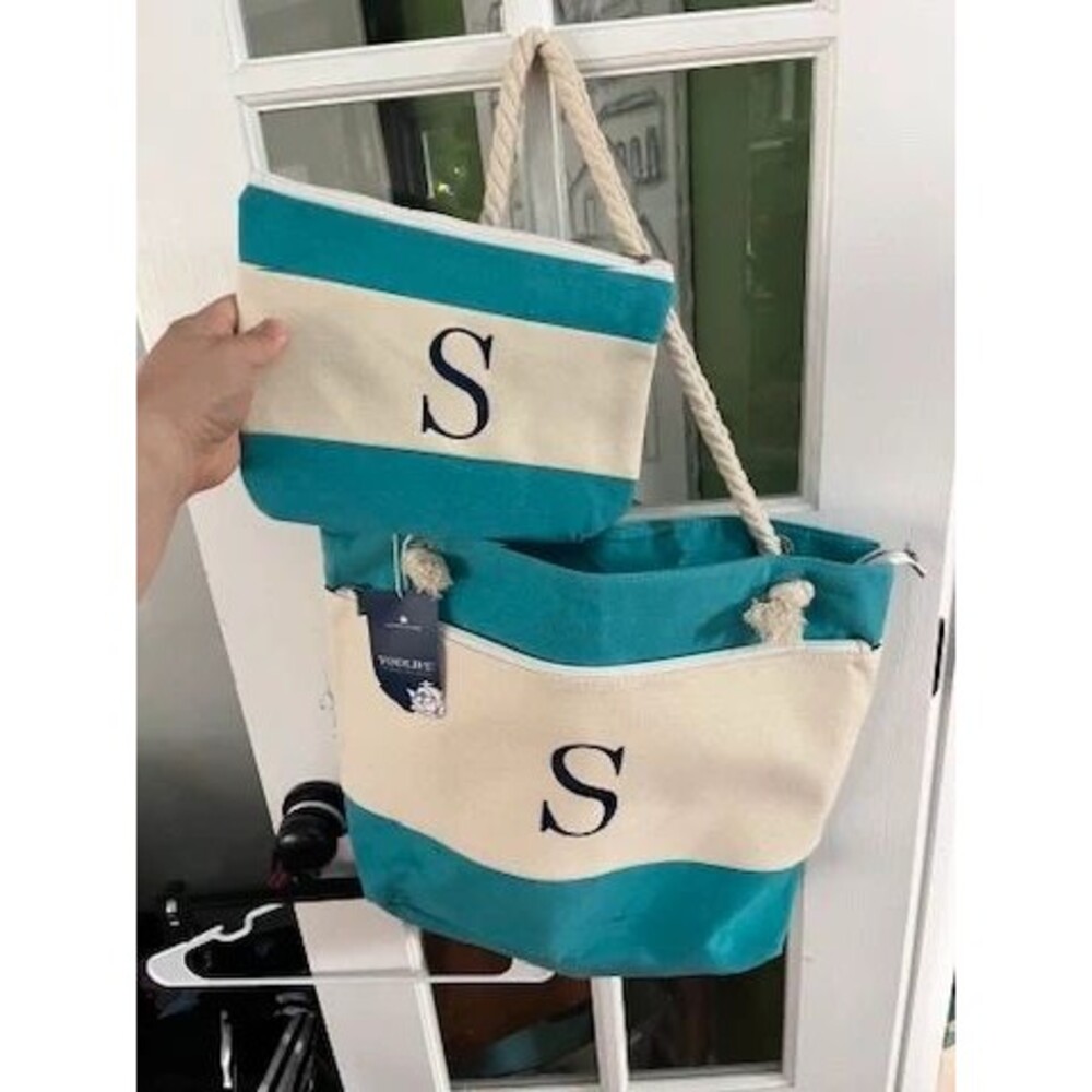 Voolife Monogrammed Tote Bag and Pouch Set - Letter S